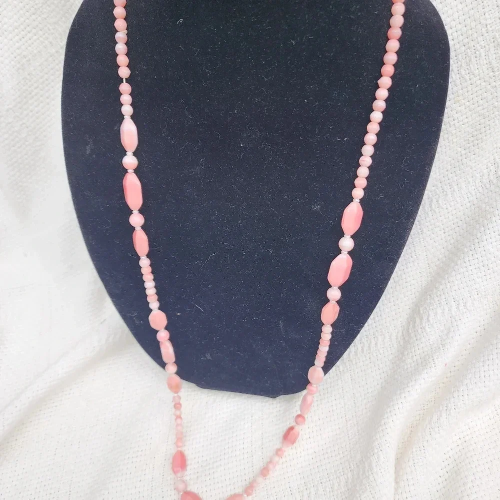Vintage Pink Agate Beaded Necklace Double Strand Feminine Cottagecore Statement